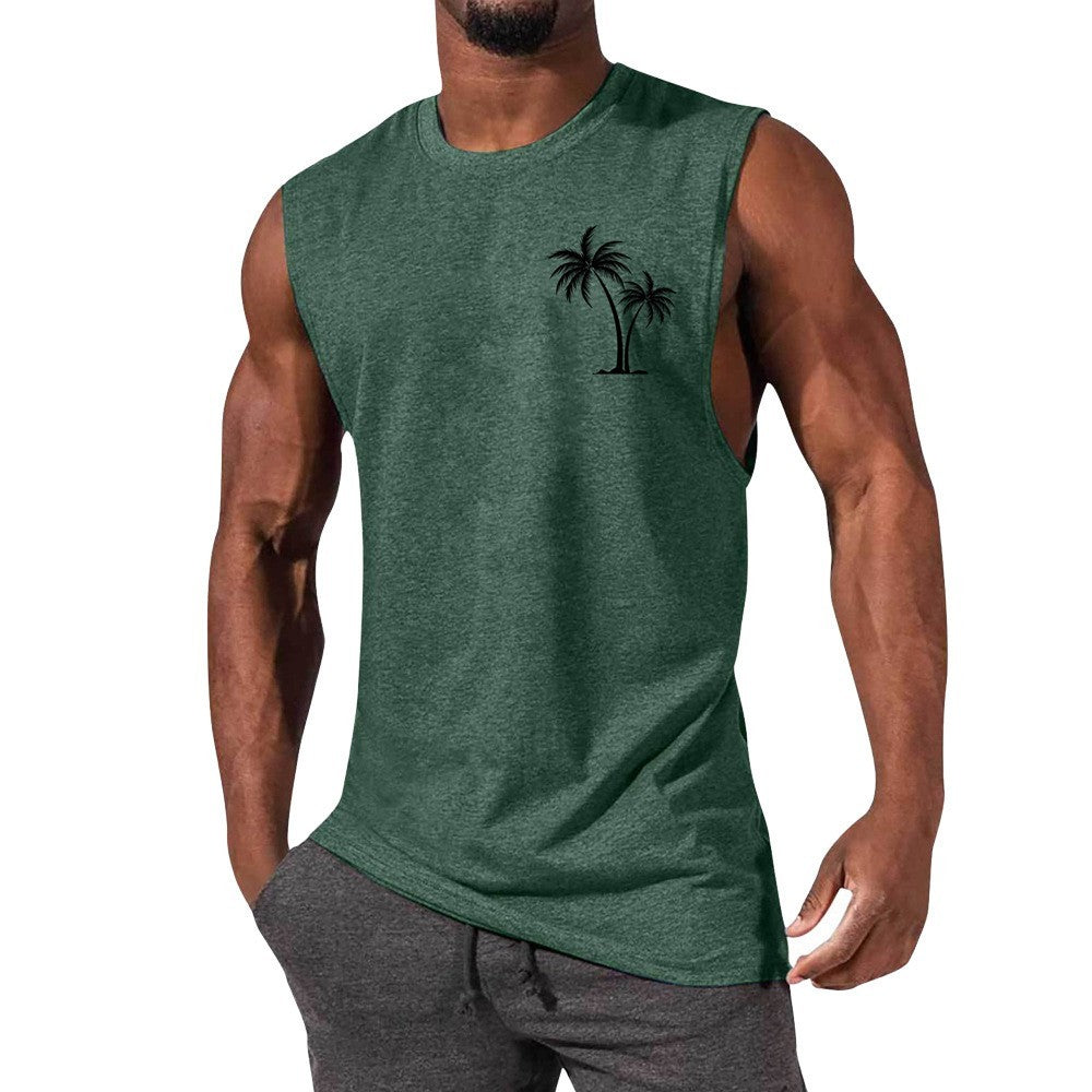 Coconut Tree Embroidery Vest Summer Beach Tank Tops Workout Muscle Men Sports Fitness T-shirt - Flex Verona