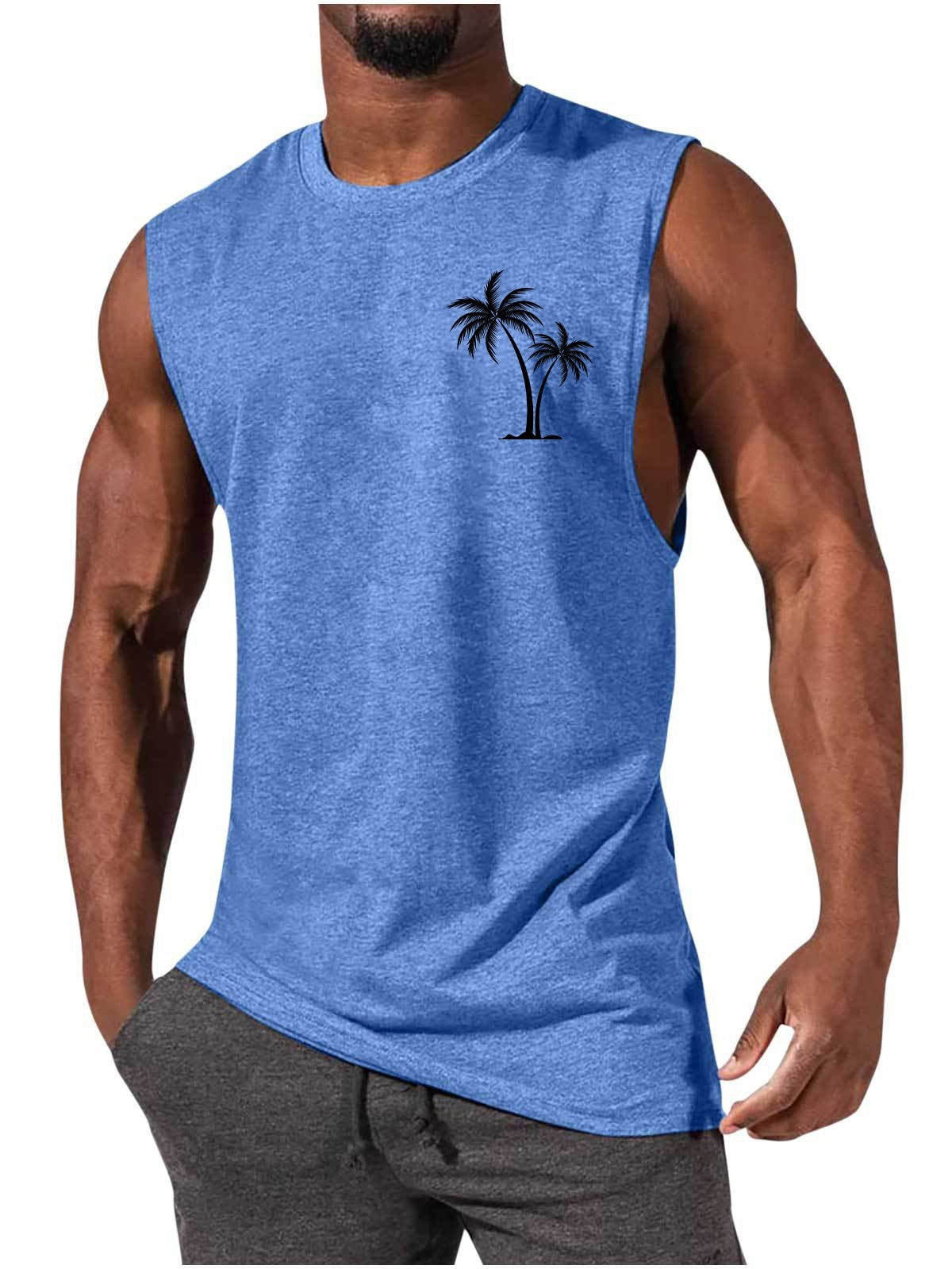 Coconut Tree Embroidery Vest Summer Beach Tank Tops Workout Muscle Men Sports Fitness T-shirt - Flex Verona