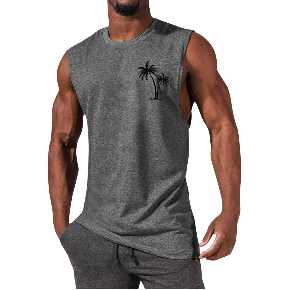 Coconut Tree Embroidery Vest Summer Beach Tank Tops Workout Muscle Men Sports Fitness T-shirt - Flex Verona