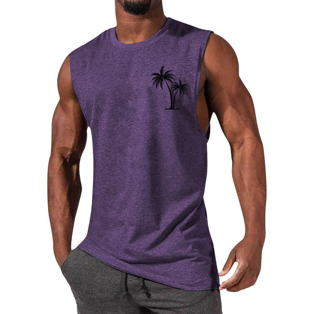 Coconut Tree Embroidery Vest Summer Beach Tank Tops Workout Muscle Men Sports Fitness T-shirt - Flex Verona