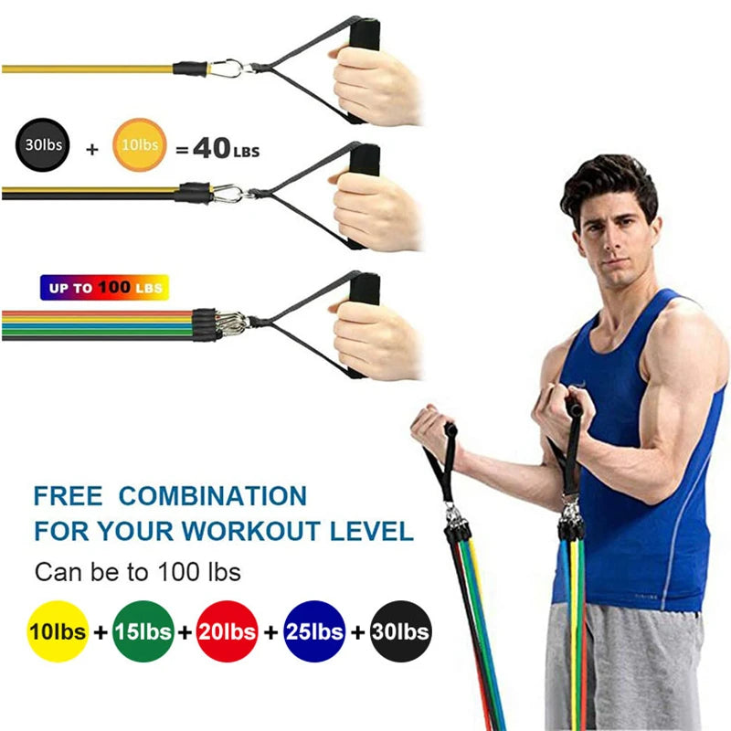 11 Set Pull Rope, Resistance Bands, Portable Fitness Equipment, Ankle Strap, Chest Expander, Elastic Exercise Band - Flex Verona