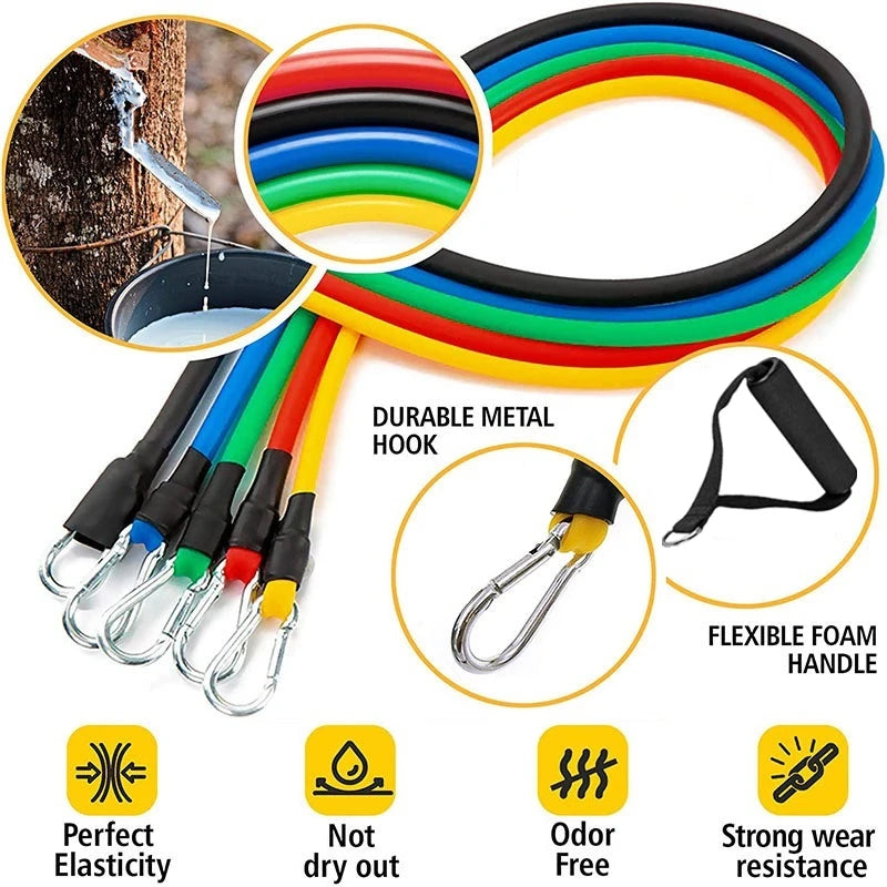 11 Set Pull Rope, Resistance Bands, Portable Fitness Equipment, Ankle Strap, Chest Expander, Elastic Exercise Band - Flex Verona