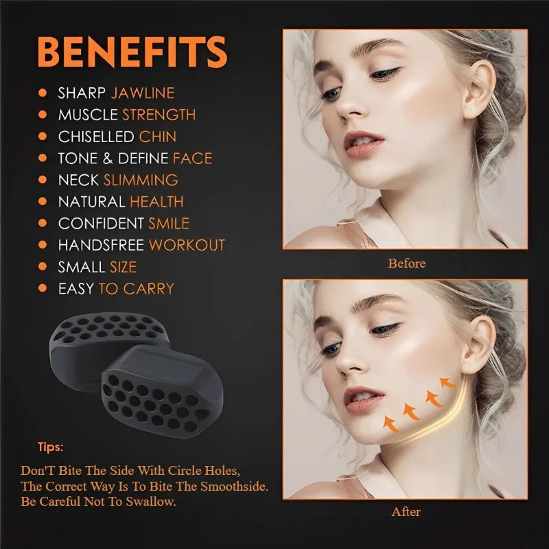 2Pcs Jaw Exerciser Fitness Jawline Muscle Training Double Chin Reducer Neck Face Slimming Mouth Silicone Chew - Flex Verona