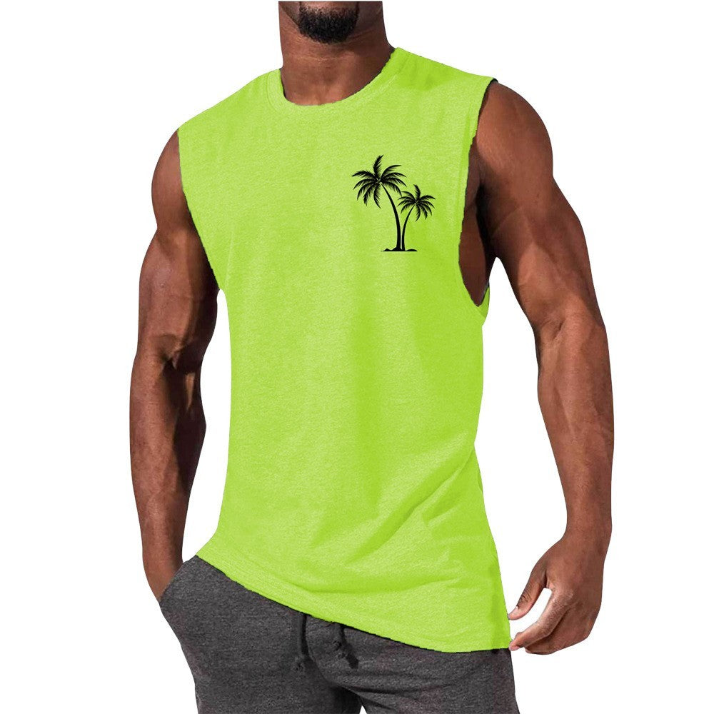 Coconut Tree Embroidery Vest Summer Beach Tank Tops Workout Muscle Men Sports Fitness T-shirt - Flex Verona