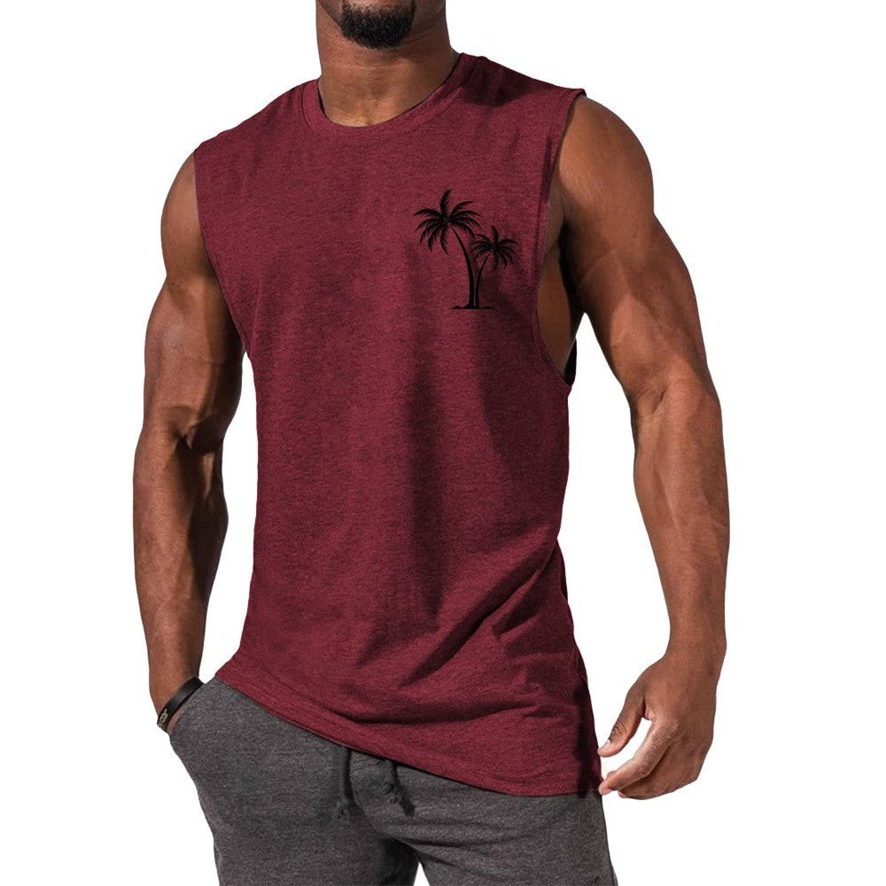 Coconut Tree Embroidery Vest Summer Beach Tank Tops Workout Muscle Men Sports Fitness T-shirt - Flex Verona