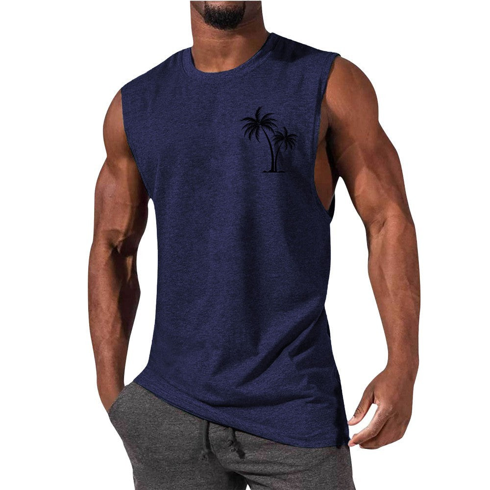 Coconut Tree Embroidery Vest Summer Beach Tank Tops Workout Muscle Men Sports Fitness T-shirt - Flex Verona