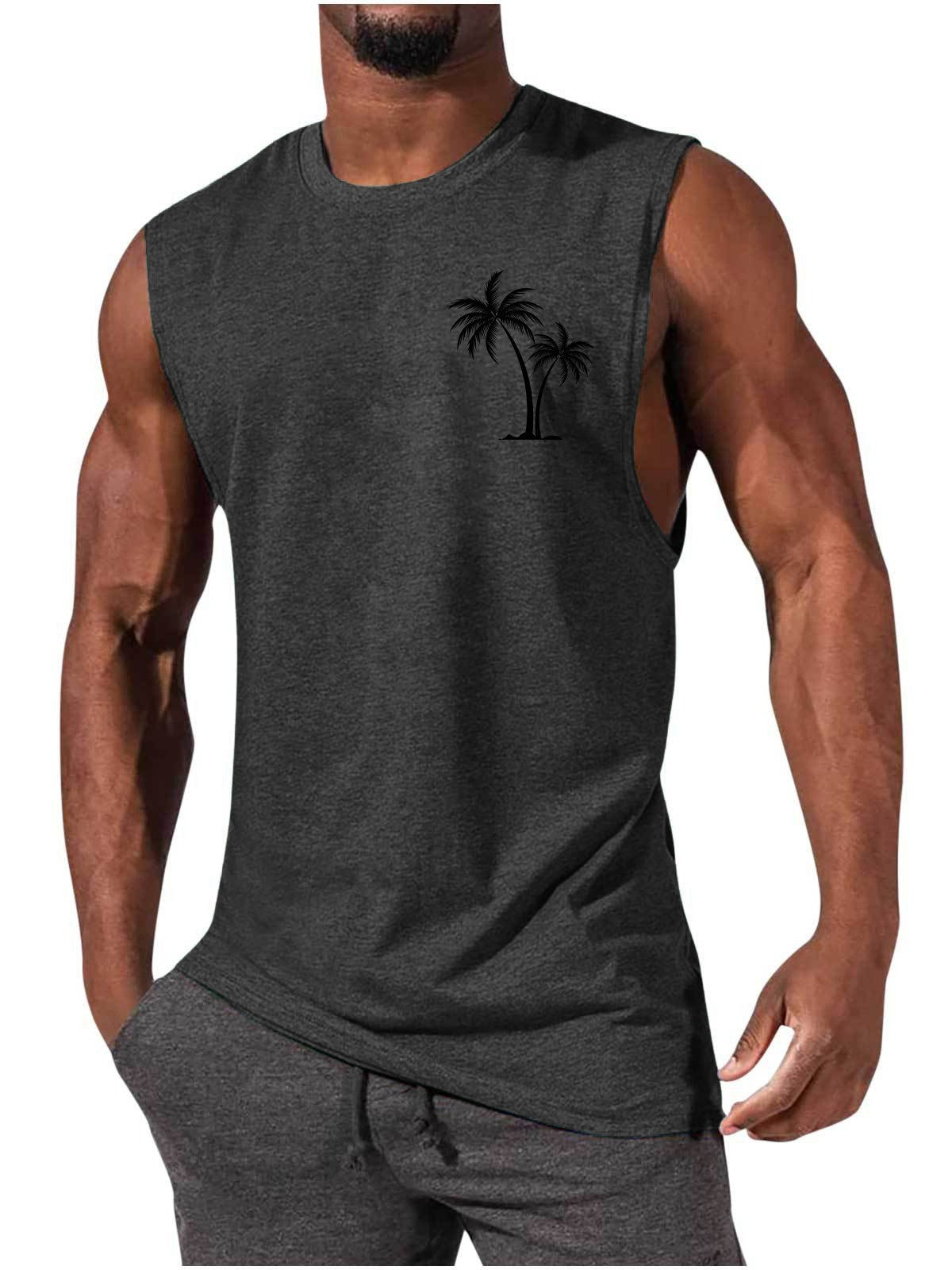 Coconut Tree Embroidery Vest Summer Beach Tank Tops Workout Muscle Men Sports Fitness T-shirt - Flex Verona