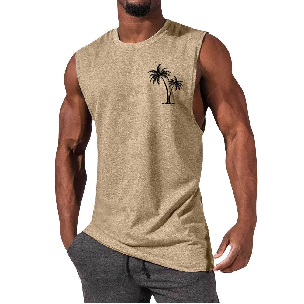 Coconut Tree Embroidery Vest Summer Beach Tank Tops Workout Muscle Men Sports Fitness T-shirt - Flex Verona