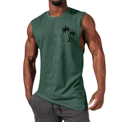 Coconut Tree Embroidery Vest Summer Beach Tank Tops Workout Muscle Men Sports Fitness T-shirt - Flex Verona
