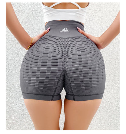 High-waisted Jacquard Peach Hip Yoga Three-quarter Pants Belly-up Hip High-elastic Shorts Tight Fitness Pants - Flex Verona