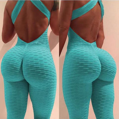 Yoga Jumpsuit Cross Design Backless Tracksuit Full Bodysuit - Flex Verona