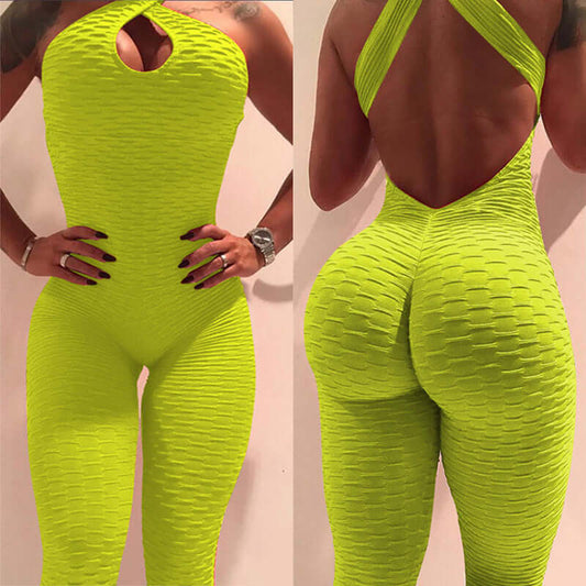 Yoga Jumpsuit Cross Design Backless Tracksuit Full Bodysuit - Flex Verona