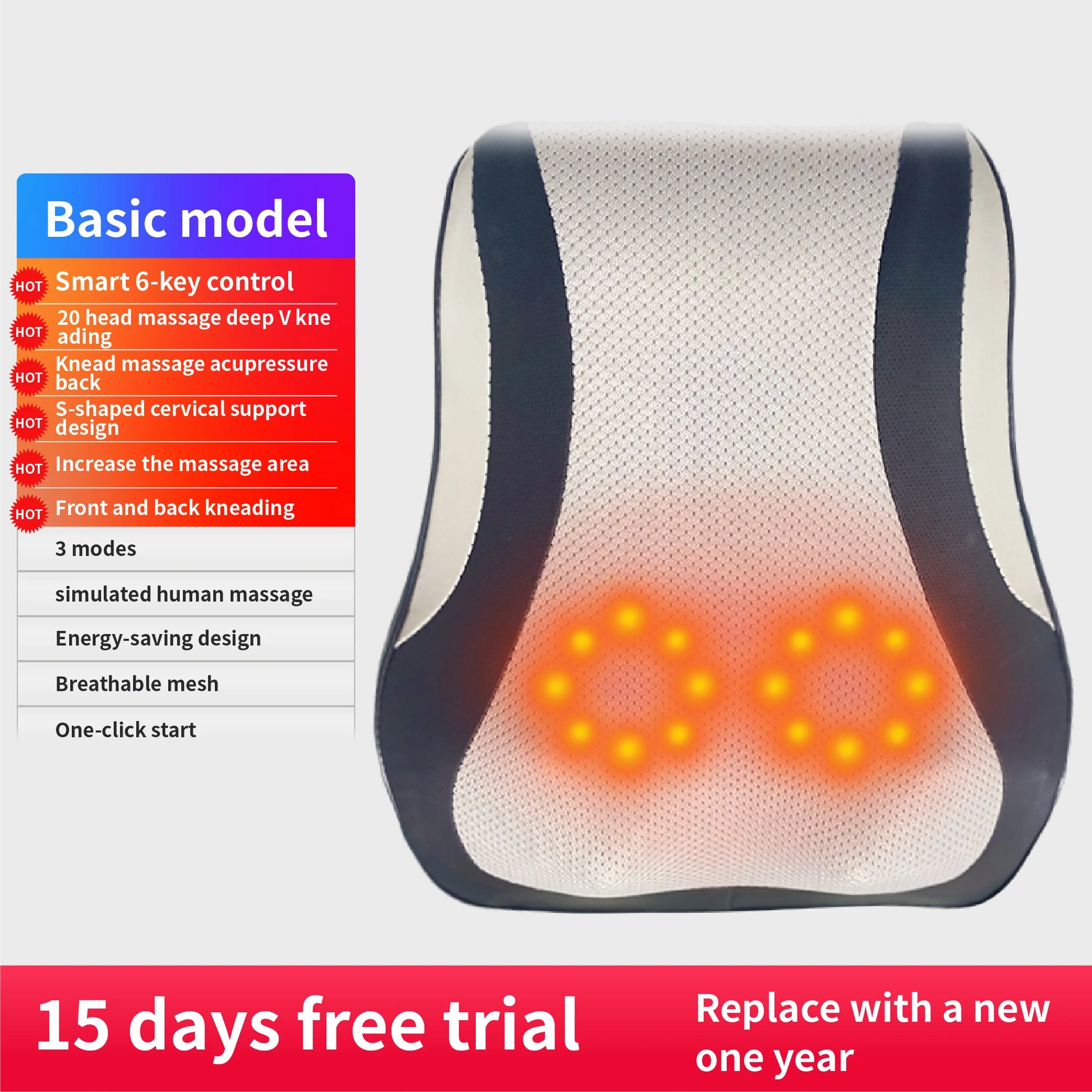 Head Neck Body Massager Back Pillow with Heating Vibrating Massage - Flex Verona