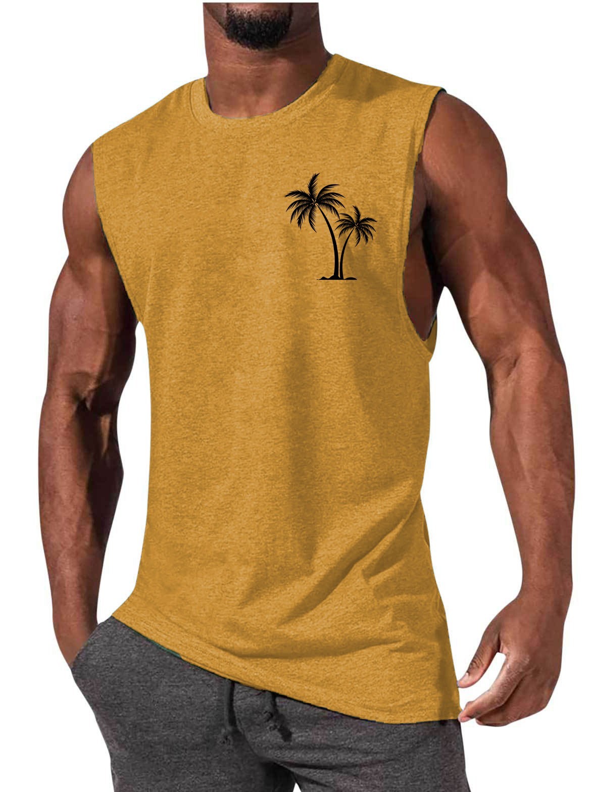 Coconut Tree Embroidery Vest Summer Beach Tank Tops Workout Muscle Men Sports Fitness T-shirt - Flex Verona