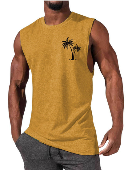 Coconut Tree Embroidery Vest Summer Beach Tank Tops Workout Muscle Men Sports Fitness T-shirt - Flex Verona