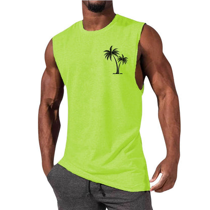 Coconut Tree Embroidery Vest Summer Beach Tank Tops Workout Muscle Men Sports Fitness T-shirt - Flex Verona